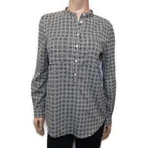 💠JOE FRESH Patterned Mock Collar Henley Blouse Boyfriend Top